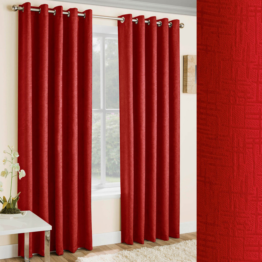 Vogue Red Textured Self Lined Curtains
