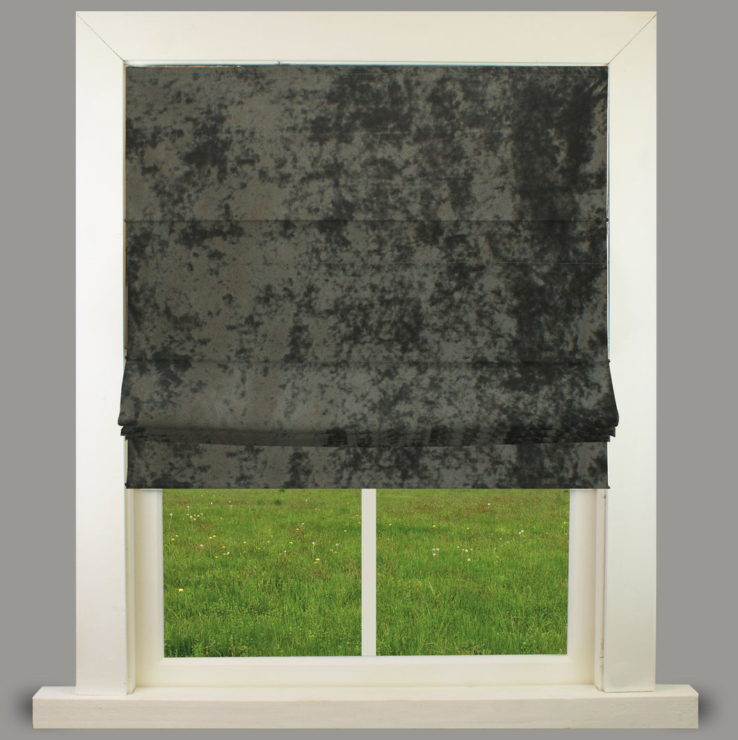 Charcoal Velour Fully Lined Roman Blind