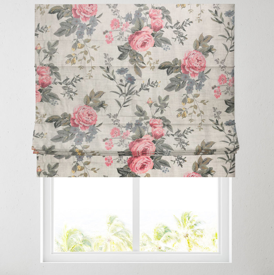 Blue & Pink Country Floral Lined Roman Blind