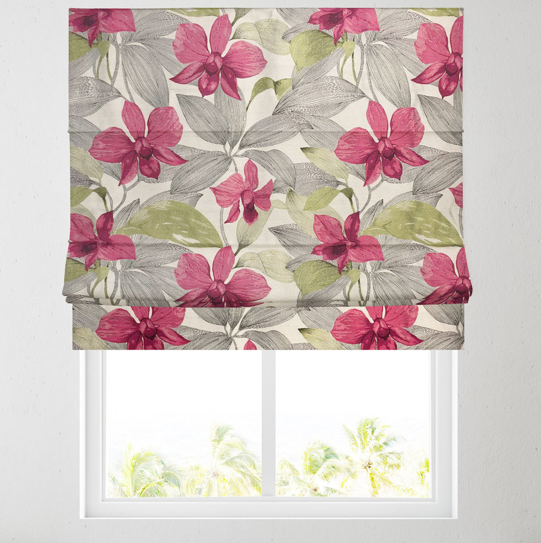Hawaii Floral Pink Lined Roman Blind
