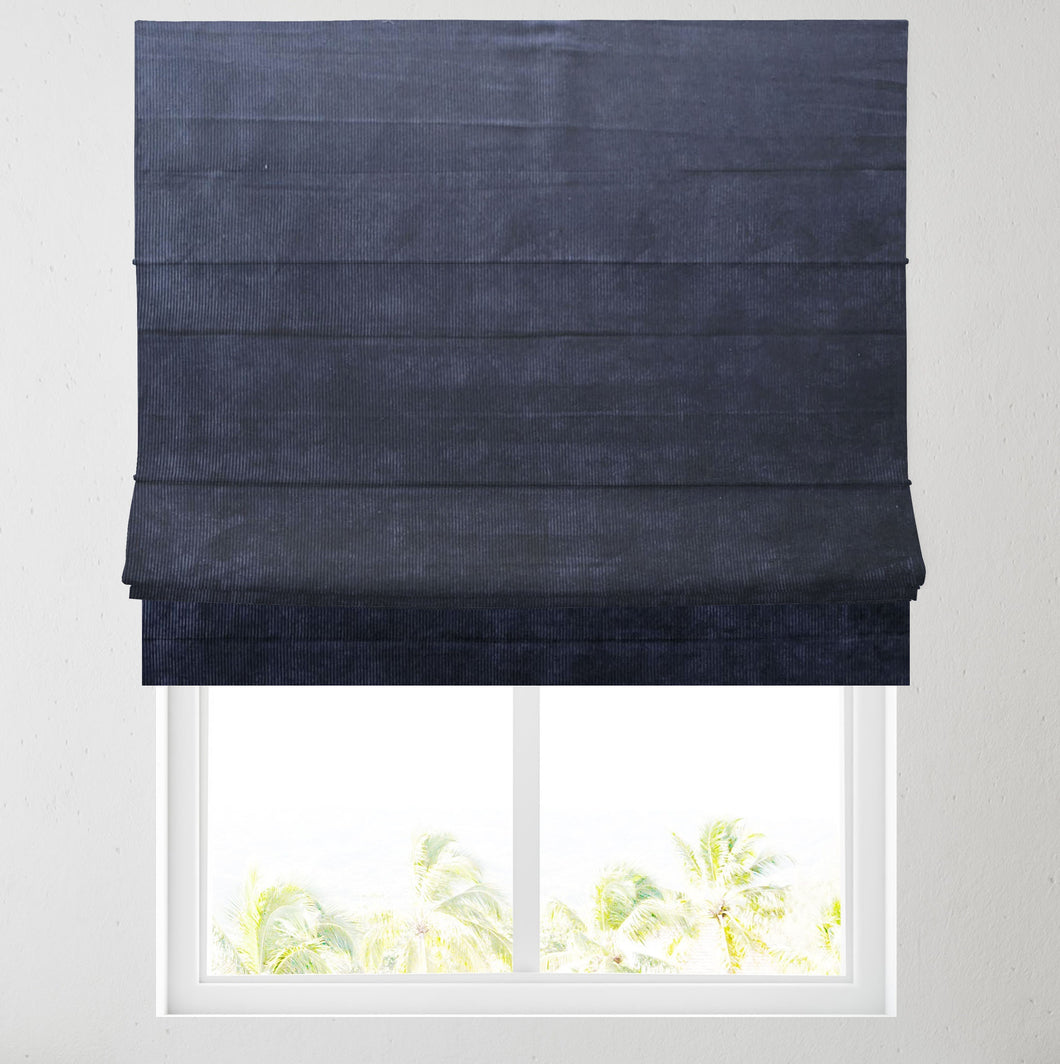 Navy Ribbed Lined Roman Blind