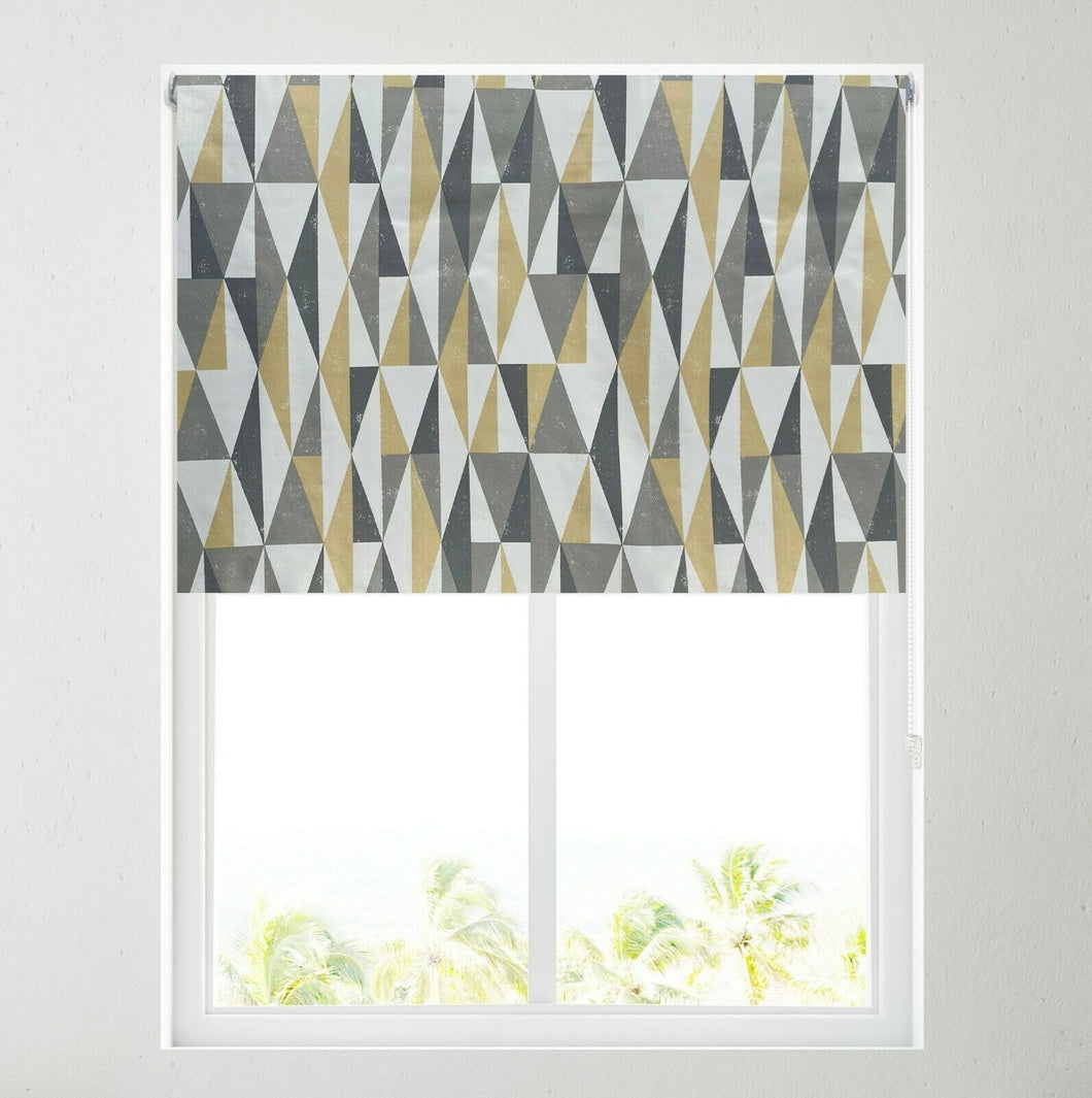 Grey & Ochre Abstract Triangle Thermal Blackout Roller Blind